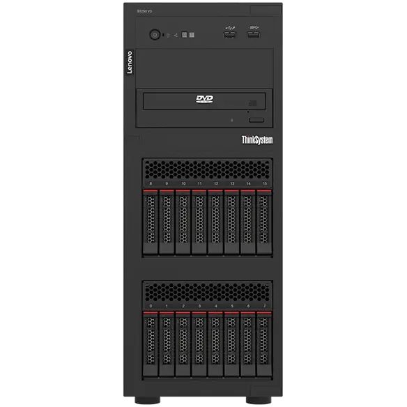 Server Lenovo ThinkSystem ST250 V3, Tower, Intel Xeon 6353P (8 C / 16 T, 2.70 GHz - 5.40 GHz, 24 MB cache, 65 W), 32 GB DDR5 ECC, 2 x 960 GB SSD, 4 x LFF, 800 W, Fara sistem de operare