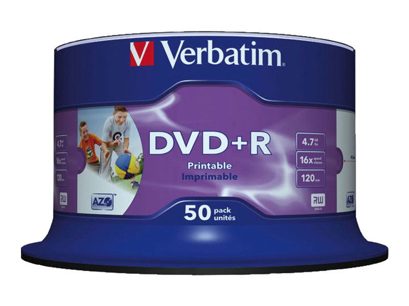 VERBATIM 43512 Verbatim DVD+R 4.7GB, 16x, spindle, Wide Photo printabil, 50 bucati_1
