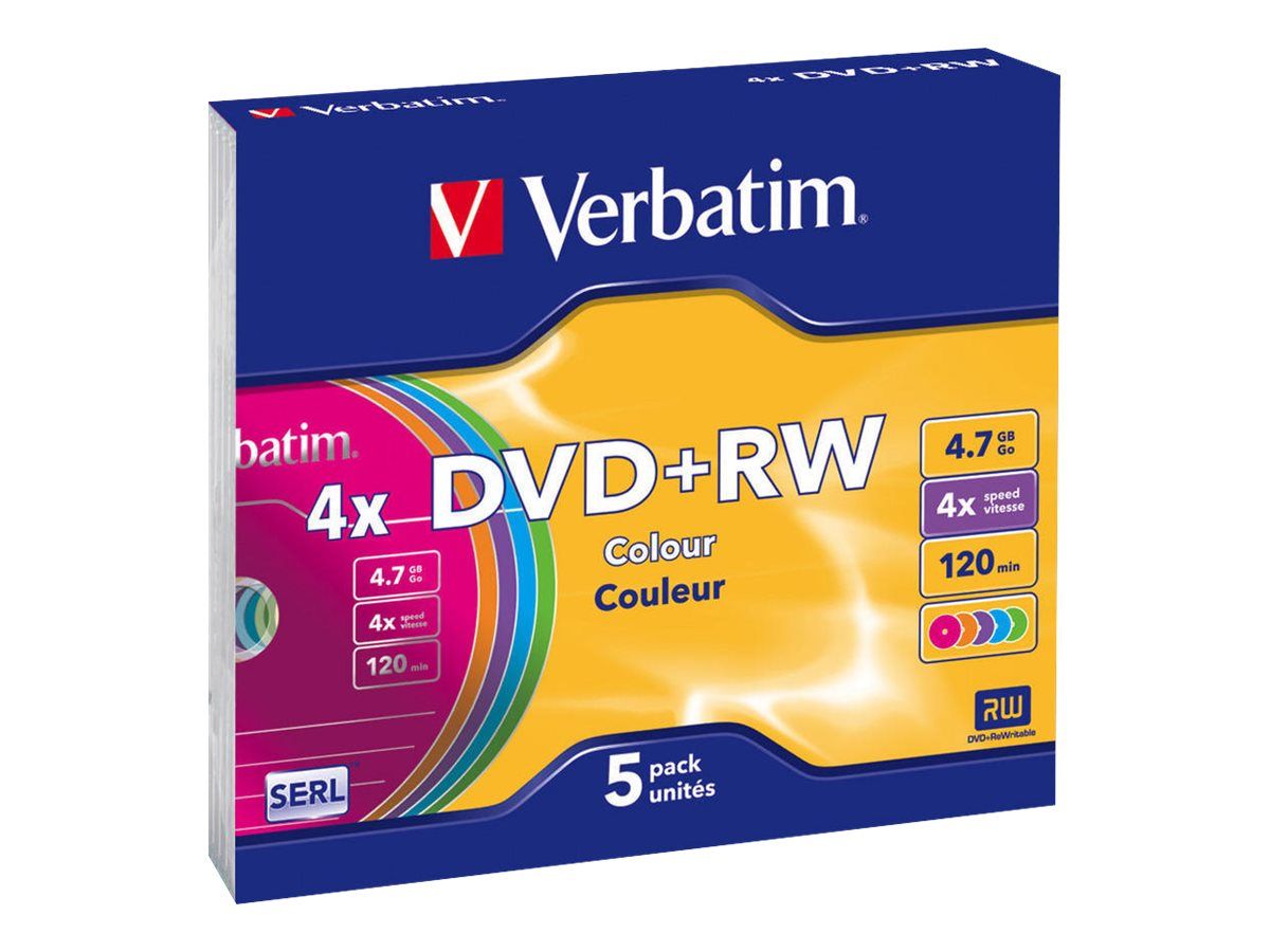 VERBATIM 43297 Verbatim DVD+RW 4.7GB, 4x, slim jewel case, colorat , 5 bucati_1