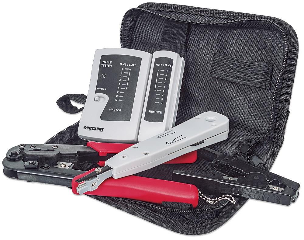 Intellinet 4-Piece Network Tool Kit, 4 Tool Network Kit Composed of LAN Tester, LSA punch down tool, Crimping Tool and Cut and Stripping tool_1