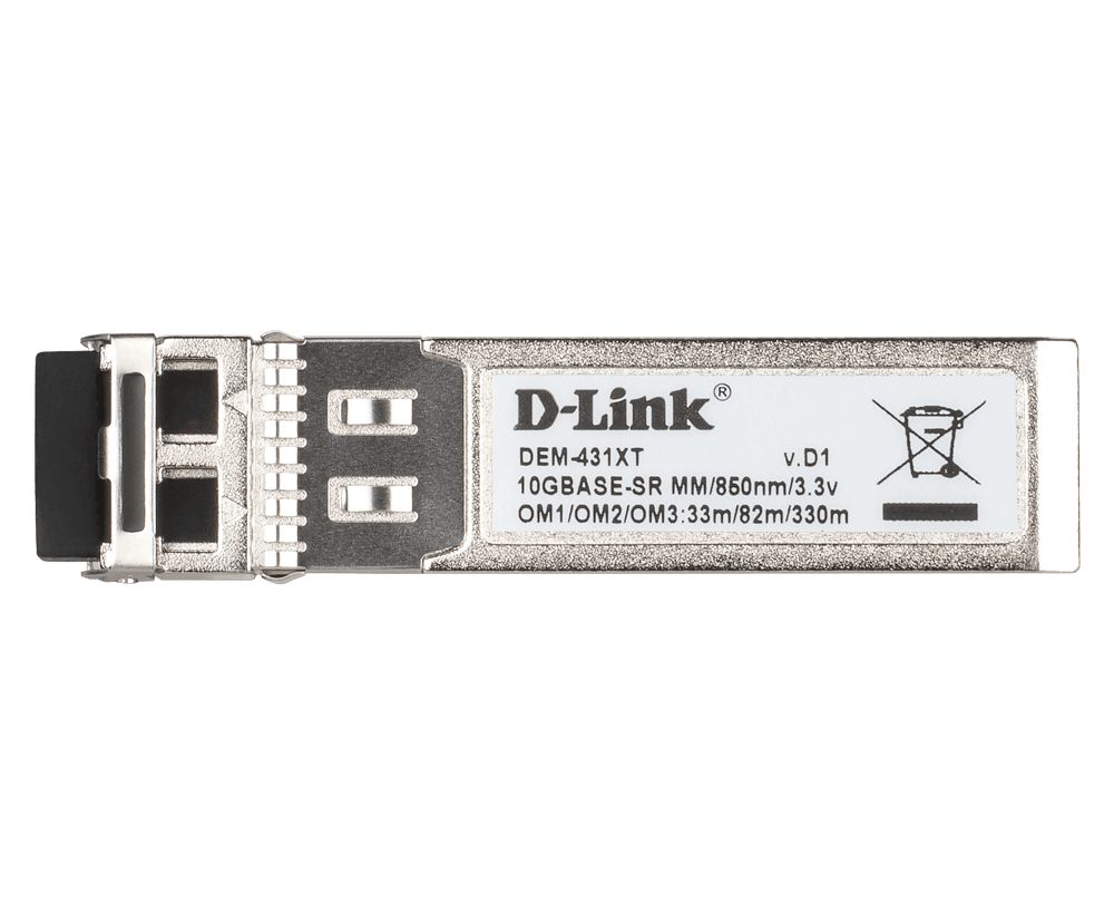Multi Mode Fibre Transceiver (300m) D-link, DEM-431XT Standard Compliance: IEEE-802.3ae/ 10GBASE-SR Fibre Channel FC-PI Standard: 1200-Mx-SN-I Speed: 10 Gbps Duplex LC connector Single-direction Wavelength: 850 nm Power/ Maximum Input Current: 3.3 V:300 mA Minimum/ Maximum Power Budget: 4.6