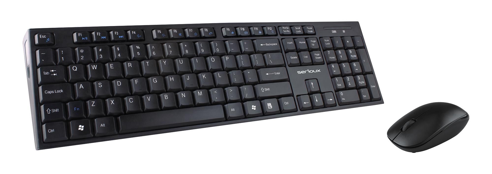 Kit tastatura + mouse Serioux NK9800WR, wireless 2.4GHz, US layout, multimedia, mouse optic 1200dpi, negru, USB, nano receiver