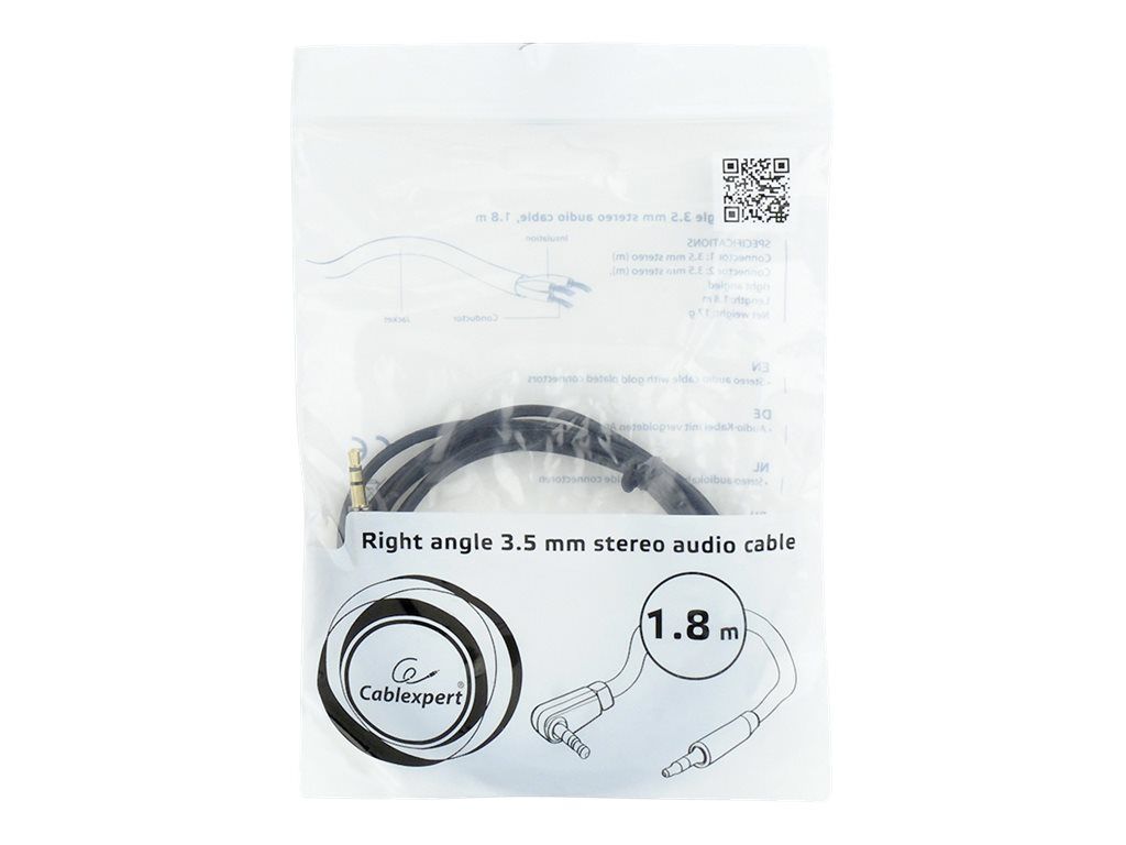 CABLU audio GEMBIRD stereo (3.5 mm jack T/T), 1.8m, conectori auriti, un conector 90 grade, black  CCAP-444L-6  (include TV 0.06 lei)