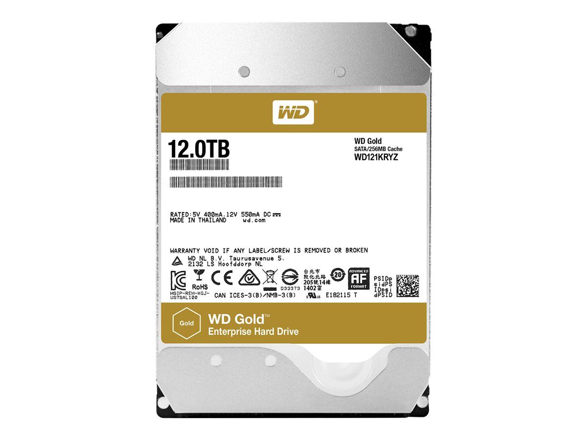 WD Gold 12TB HDD 7200rpm 6Gb/s serial ATA sATA 256MB cache 3.5inch intern RoHS compliant Enterprise Bulk_1