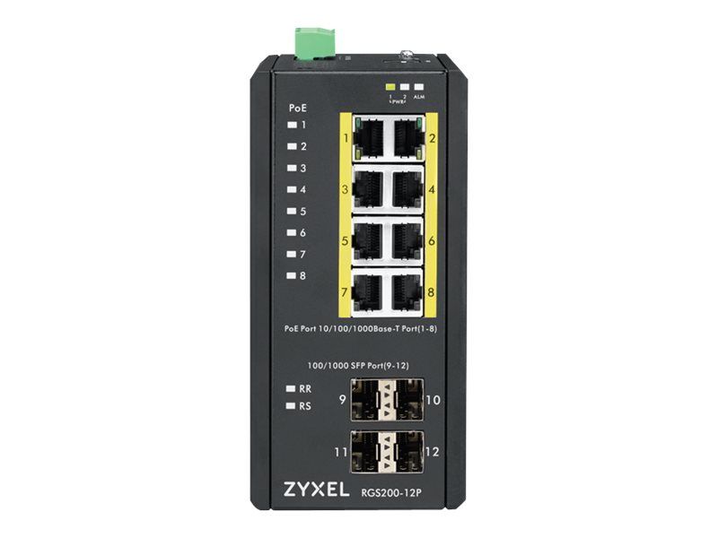 ZYXEL RGS200-12P-ZZ0101F Zyxel RGS200-12P Industrial Switch 8x GbE+4x SFP, PoE DIN rail/Wall mount, IP30