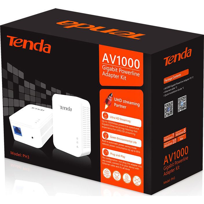 Tenda Powerline Adapter Kit AV2 1000M GB , PH3, HomePlugAV2, IEEE802.3 ,IEEE 802.3u, IEEE 802.3ab, Poweline 1000Mbps, 1*10/100/1000M,Frequency: 2-86MHz, Power Input: AC100～240V 50/60Hz 0.1A_4