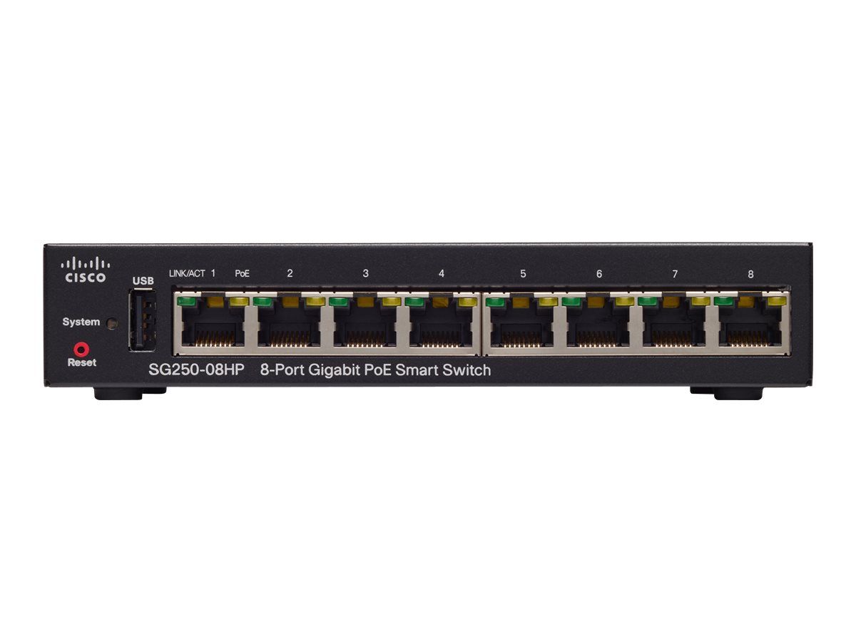 Cisco SG250-08HP Managed L2/L3 Gigabit Ethernet (10/100/1000) Power over Ethernet (PoE) Black_1