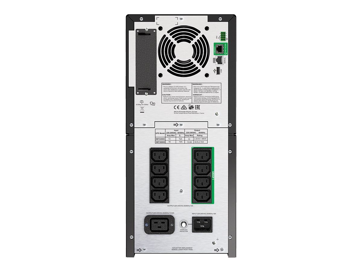APC | SMT2200IC | UPS| Line interactive | 2200 VA | 1980 W | Sinusoida pura | Tower | Nr iesiri 8 C13, 1 C19 & 2 jumper | Intrare BS1363A British,  C20, Schuko| RJ45 Serial, Smart Slot, USB,  Panou LCD