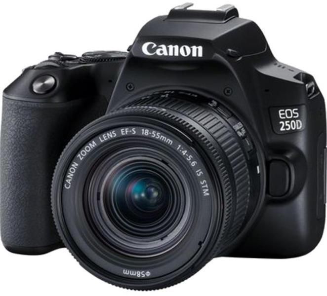Camera foto Canon DSLR EOS 250D + 18-55 IS STM kit, Black, 24.1MP, Dual Pixel CMOS, LCD 3  rabatabil, DIGIC 8, ISO Auto (100-25600), filmare 4K 25 fps, Full HD 50fps,compatibil SD, SDHC, SDXC (UHS Speed Class 1 compatible) Interfata: HDMI mini,WI-FI, Bluetooth, acumulator Li-ion LP-E17, Culoare