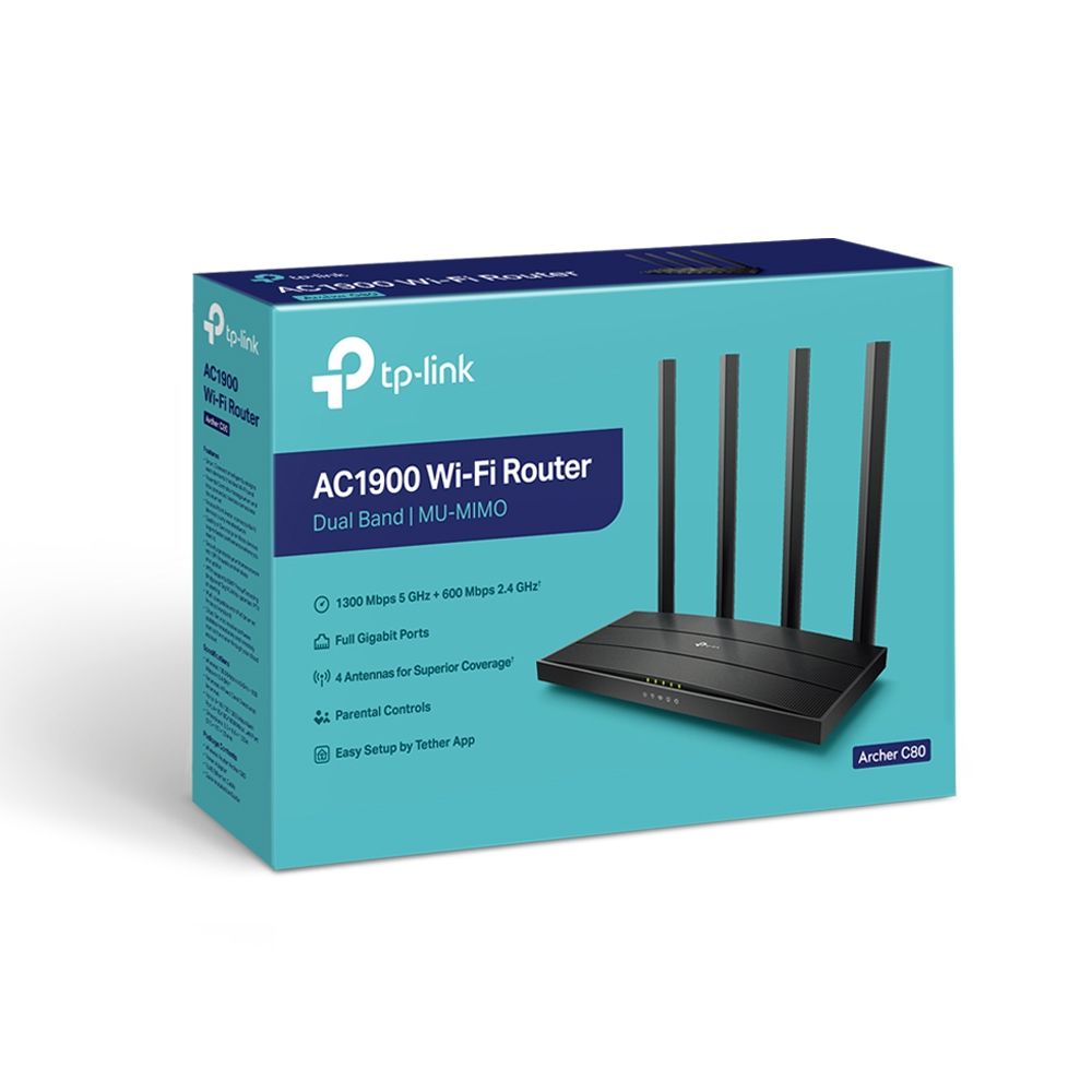 Router Wireless TP-Link ARCHER C80, 4*10/100Mbps LAN Ports,1* 10/100MbpsWAN Port, 4 antene externe, 1300 Mbps on 5 GHz + 600 Mbps on 2.4 GHz,Buton Wireless ON/OFF._4