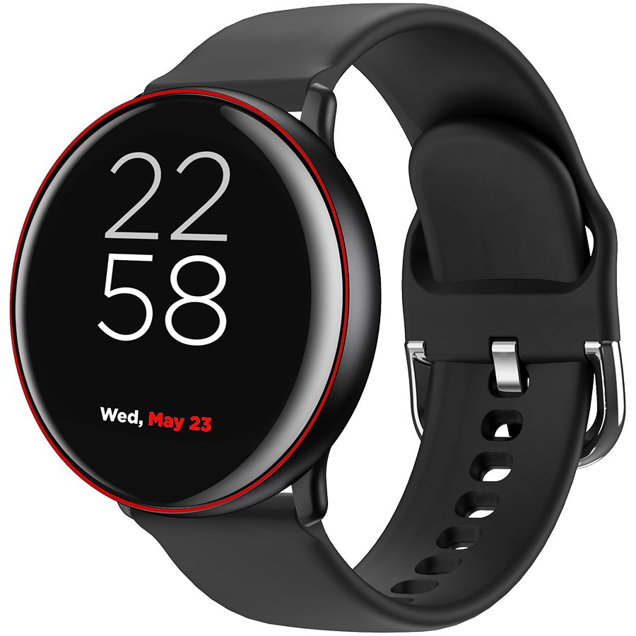 CANYON Marzipan SW-75 Smart watch, 1.22inches IPS full touch screen, aluminium+plastic body,IP68 waterproof, multi-sport mode with swimming mode, compatibility with iOS and android,black-red body with extra black leather belt, Host: 41.5x11.6mm, Strap: 240x20mm, 20.8g_1