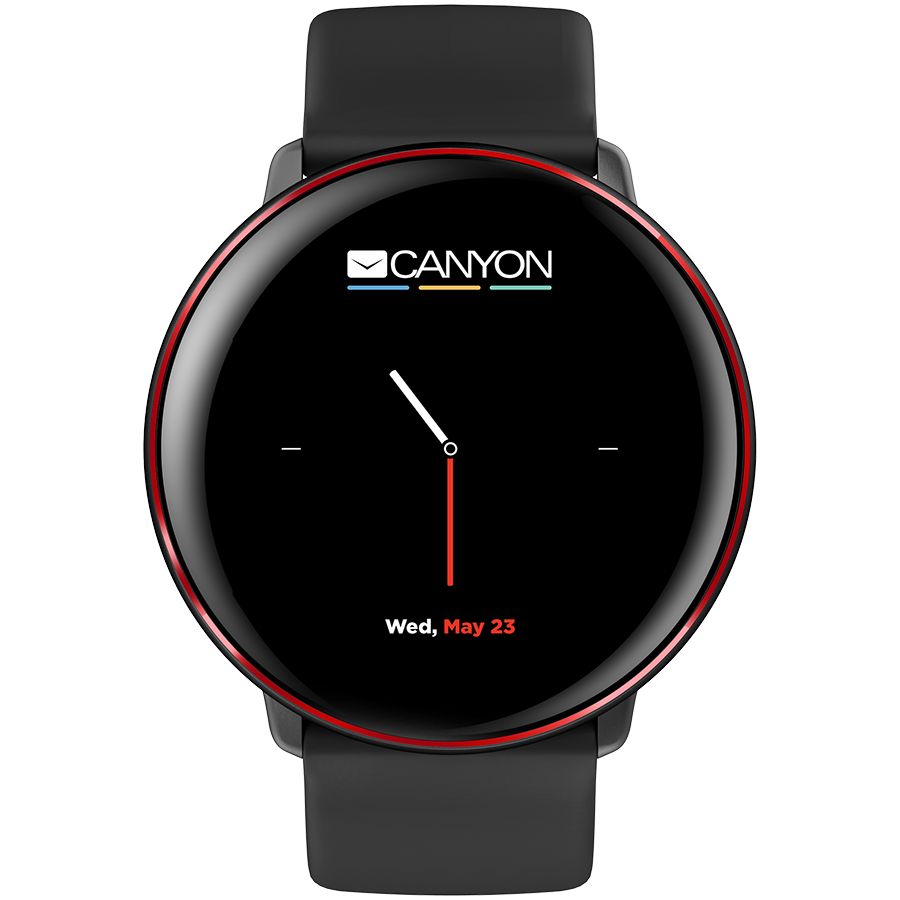CANYON Marzipan SW-75 Smart watch, 1.22inches IPS full touch screen, aluminium+plastic body,IP68 waterproof, multi-sport mode with swimming mode, compatibility with iOS and android,black-red body with extra black leather belt, Host: 41.5x11.6mm, Strap: 240x20mm, 20.8g_2