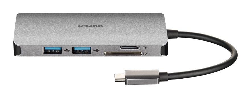 D-Link DUB-M810 8-in-1 USB-C Hub with HDMI/Ethernet/Card Reader/Power Delivery,DUB-M810, x3 SuperSpeed USB 3.0 ports, x1 with Quick Charge (BC 1.2, x1HDMI, x1 USB-C (Thunderbolt 3) port with data sync <(> &<)> powerdelivery upto 100W, Dual-Slot SD/microSD/SDHC/SDXC Card Reader, x1 RJ-45_2