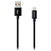 Canyon Lightning USB Cable for Apple, braided, metallic shell, cable length 1m, Black, 14.9*6.8*1000mm, 0.02kg
