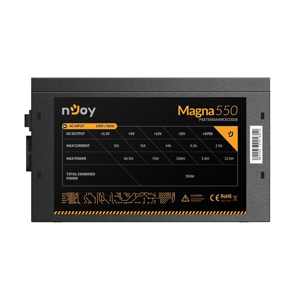 nJoy | Magna 550 | PSAT5055A4MCECO01B | 550 W | Activa | 1 x 20+4 pin ATX, 1 x 4+4 pin ATX 12V | 2 x 6+2 pin PCI-E, 5 x SATA, 3 x 4 pin Molex | PFC active | OCP / OVP / SCP / OPP | Full modular with DC to DC technology | Meet 80 Plus Bronze_7