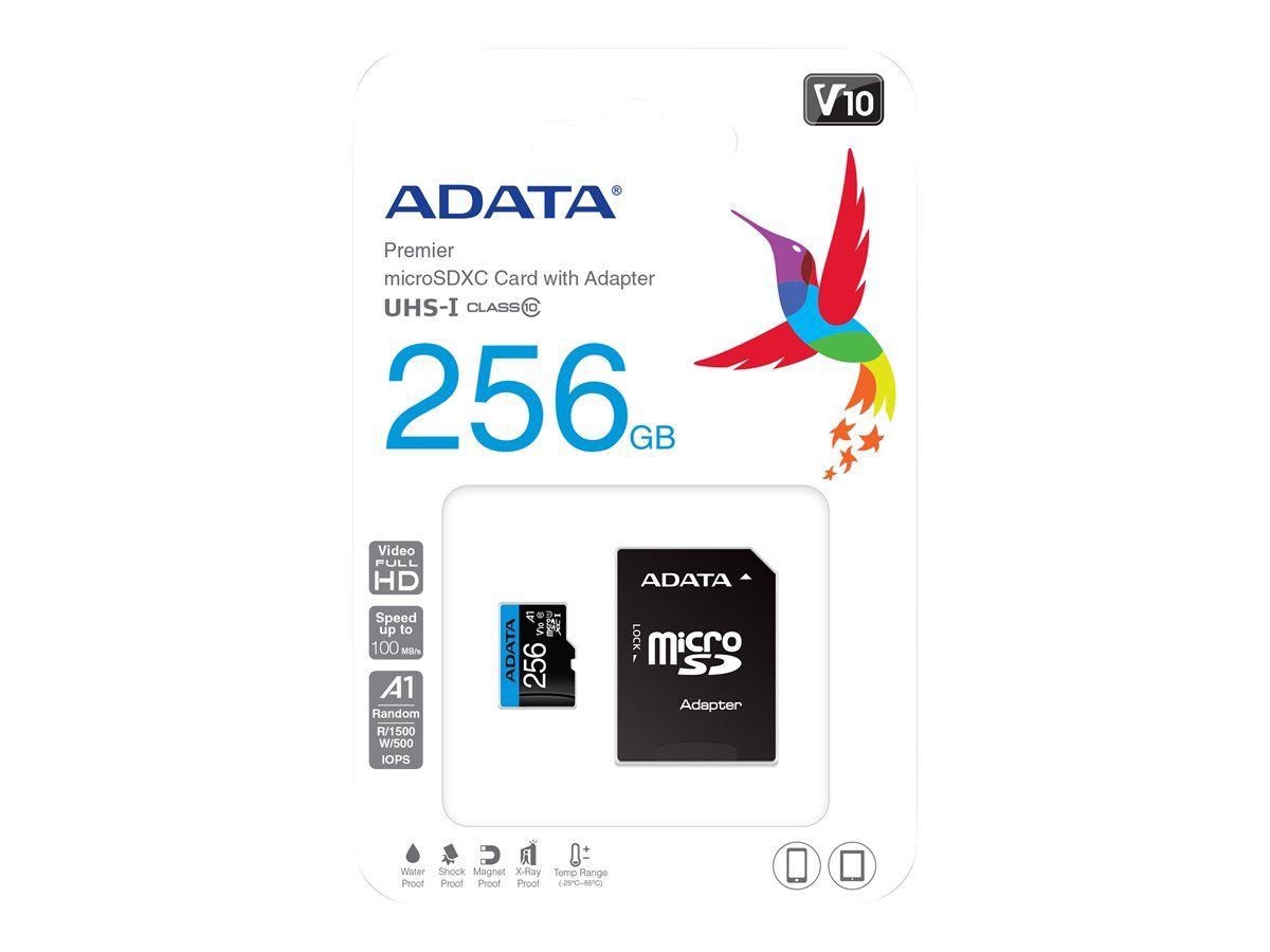 CARD MicroSD ADATA, 256 GB, MicroSDXC, clasa 10, standard UHS-I U1,  AUSDX256GUICL10A1-RA1  (include TV 0.02 lei)