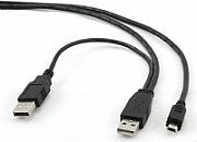 CABLU alimentare si date GEMBIRD, pt. smartphone, USB 2.0 (T) la Mini-USB 2.0 (T), 0.9m, conectori auriti, extra power socket USB 2.0 (T), negru,  CCP-USB22-AM5P-3  (include TV 0.06 lei)