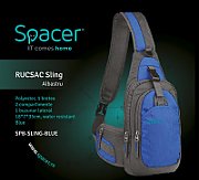 RUCSAC SPACER Sling, nylon,1 bretea, 2 compartimente principale,1 buzunar frontal,1 buzunar lateral, 35x18x7cm, water resistant, blue,  SPB-SLING-BLUE 
