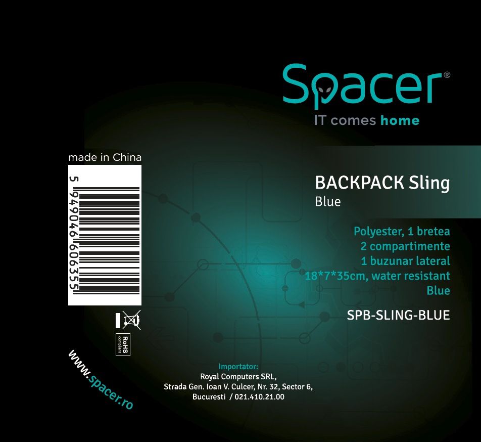 RUCSAC SPACER Sling, nylon,1 bretea, 2 compartimente principale,1 buzunar frontal,1 buzunar lateral, 35x18x7cm, water resistant, blue, 
