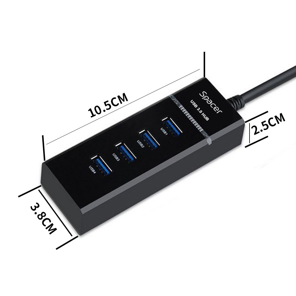 HUB extern SPACER, porturi USB: USB 3.0 x 4, conectare prin USB 3.0, negru, 