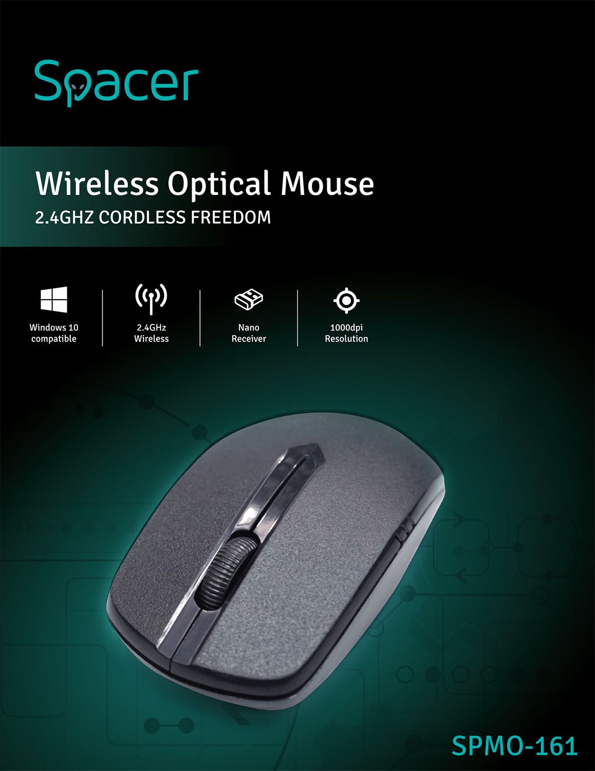 MOUSE  Spacer, PC sau NB, wireless, 2.4GHz, optic, 1000 dpi, butoane/scroll 3/1, , negru, 
