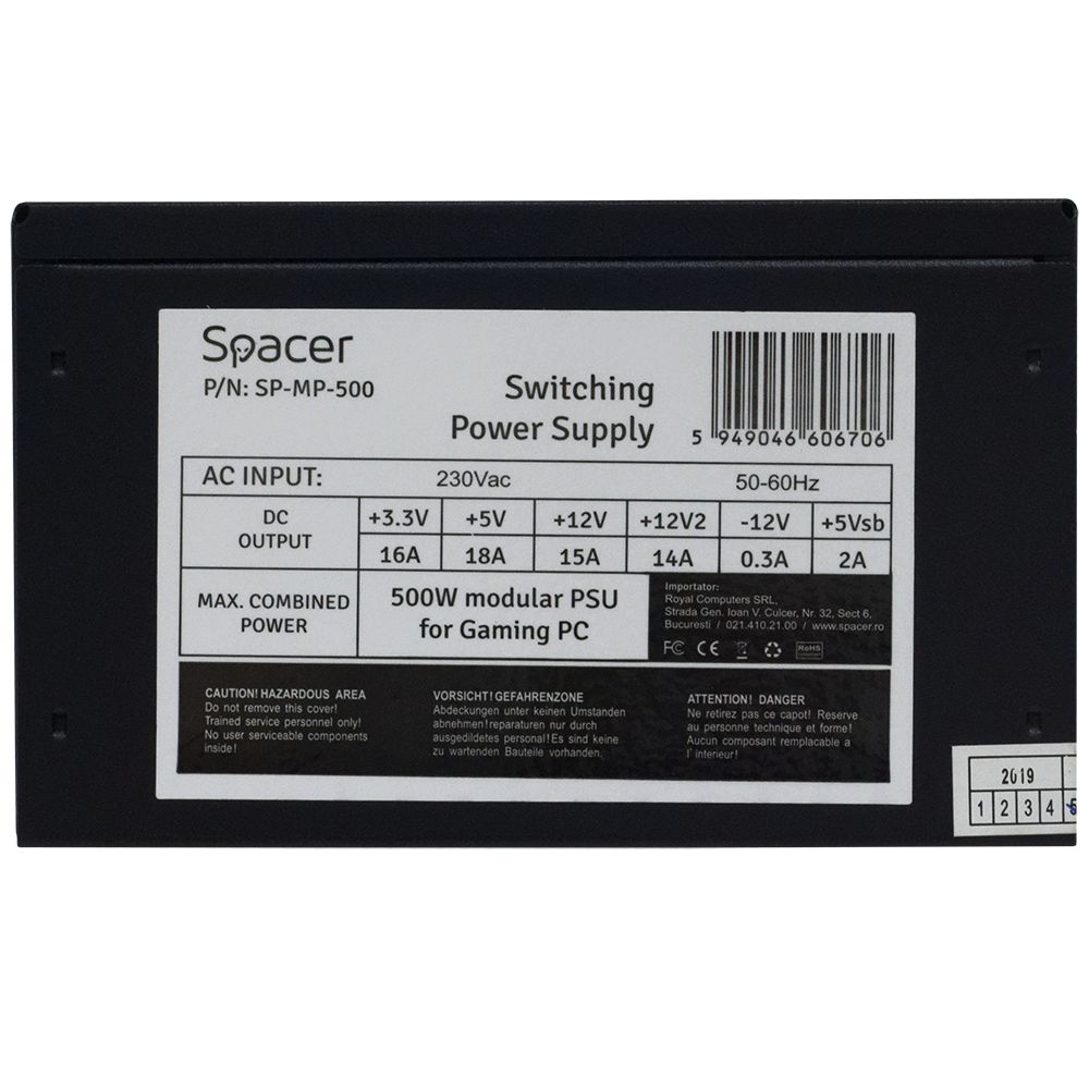 SURSA SPACER MODULARA 500 (for 500W Gaming PC), fan 120mm, 1x PCI-E (6+2), 3x S-ATA, 1x P8 (4+4), *bulk* 