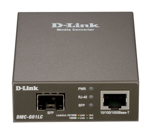 D-link DMC G01LC 1000BaseT to SFP Standalone Media Converter, 1 x 10/100/1000 Mbps port, IEEE 802.3u/x/3ab, Auto-Negotiation, Auto MDI/MDIX, Max. Forwarding Rate 1,488,000 pps Switching Capacity: 2 Gbps._2