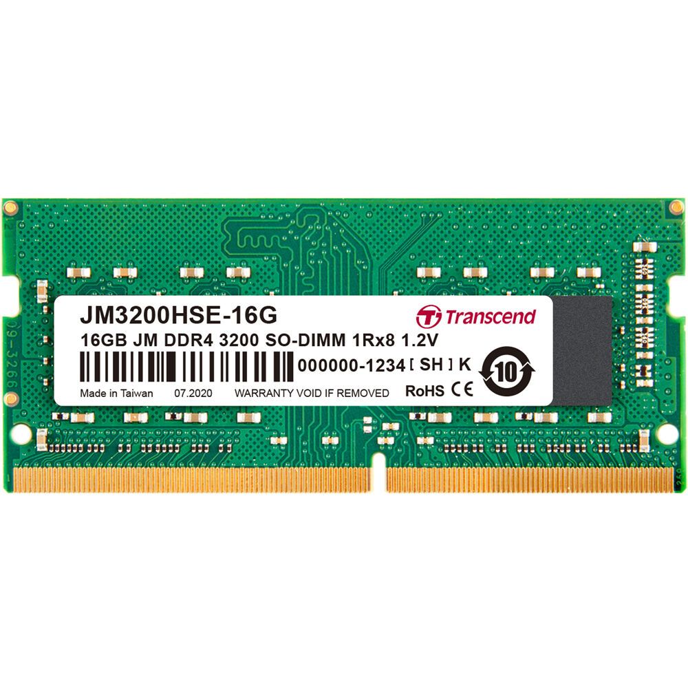 TRANSCEND 16GB JM DDR4 3200Mhz SO-DIMM 1Rx8 2Gx8 CL22 1.2V