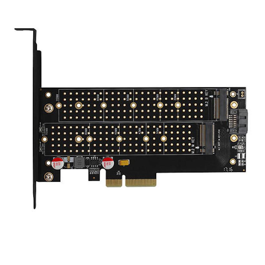 Adaptor Intern PCEM2-D, PCI-E 3.0 4x - DUAL M.2 SSD (NVMe + SATA), Voltaj Dual, SSD pana la 110 mm_1
