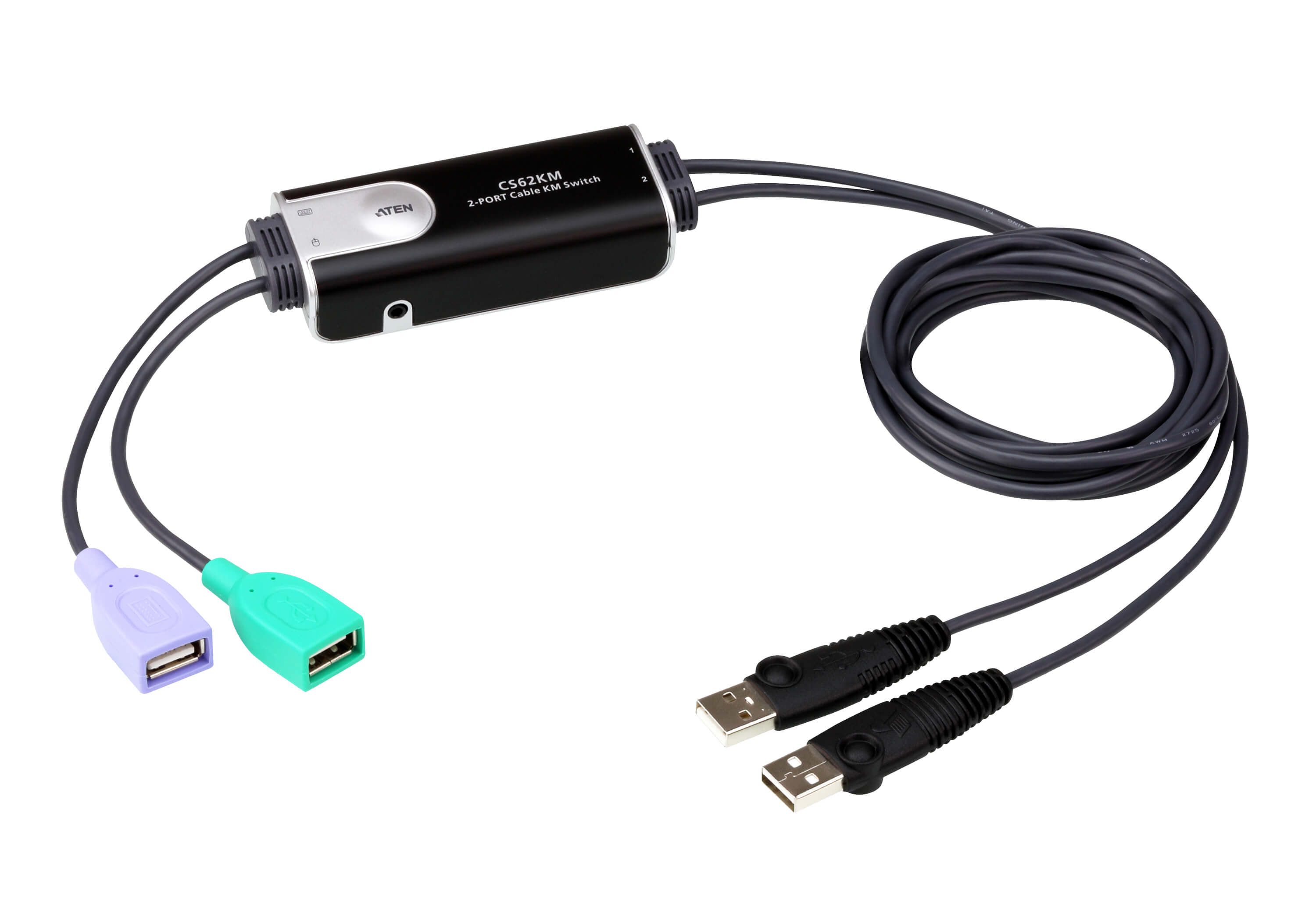 SWITCH KVM ATEN, 2-Port USB Boundless Cable KM Switch  CS62KM-AT  (include TV 0.75 lei)