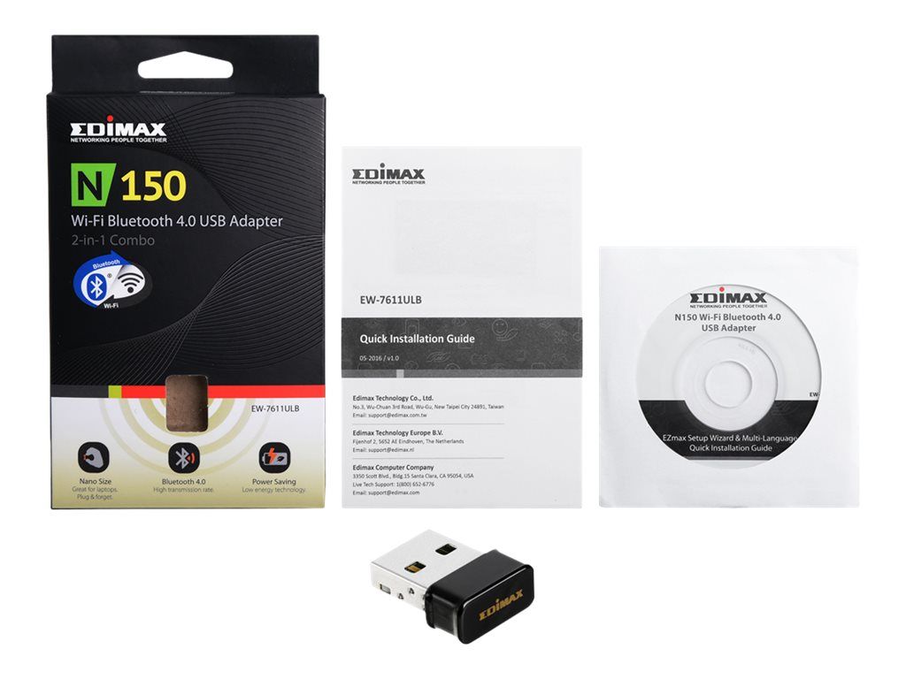 EDIMAX EW-7611ULB Edimax 2-in-1 N150 Wi-Fi & Bluetooth 4.0 Nano USB Adapter