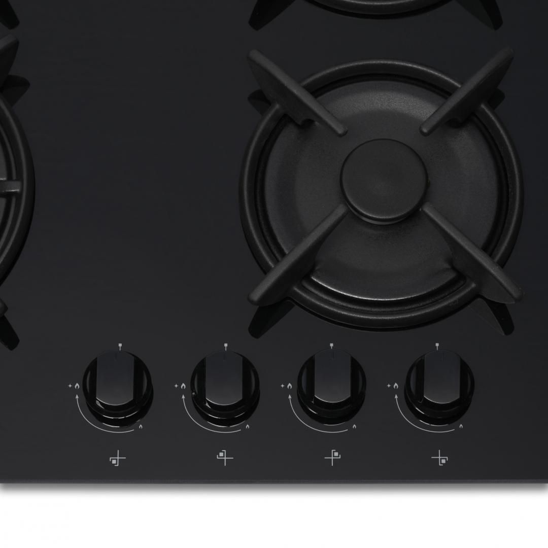 PLITA INCORPORABILA  HEINNER HBH-V4IWFGBK, GAZ, 4 ARZATOARE, ARZATOR WOK, CONTROL FRONTAL, APRINDERE ELECTRICA INTEGRATA, SISTEM SIGURANTA GAZ, GRATARE FONTA, DUZE INCLUSE, STICLA NEAGRA