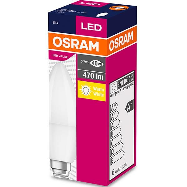 Bec Led Osram, E14, LED VALUE Classic B, 5.7W (40W) 230V, lumina calda (2700K), 470 lumeni, durata de viata 10.000 ore, clasa energetica A+_1