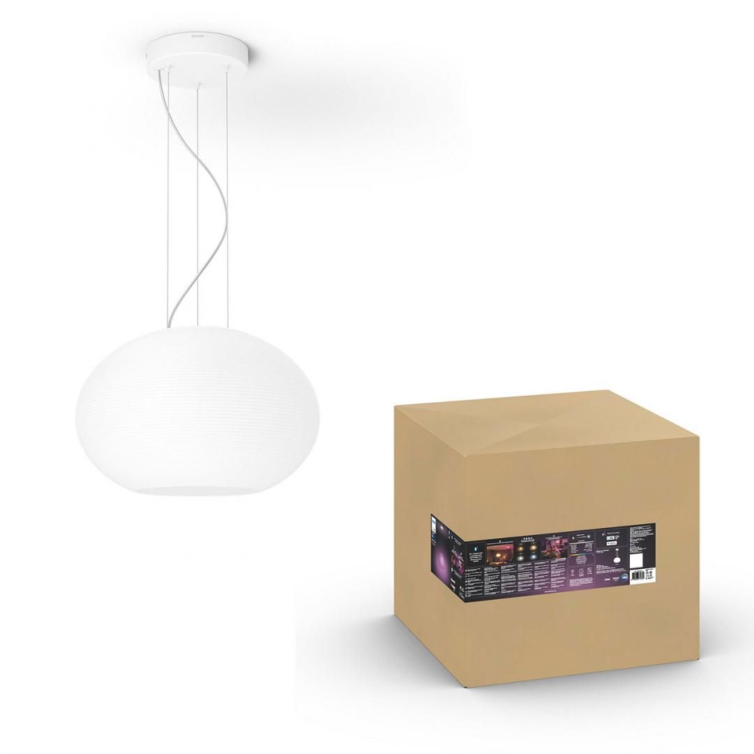 Lustra LED RGBW integrat Philips Flourish HUE, Bluetooth, 2 x 9W, 3000 lm, lumina alba/color, sticla, Alb