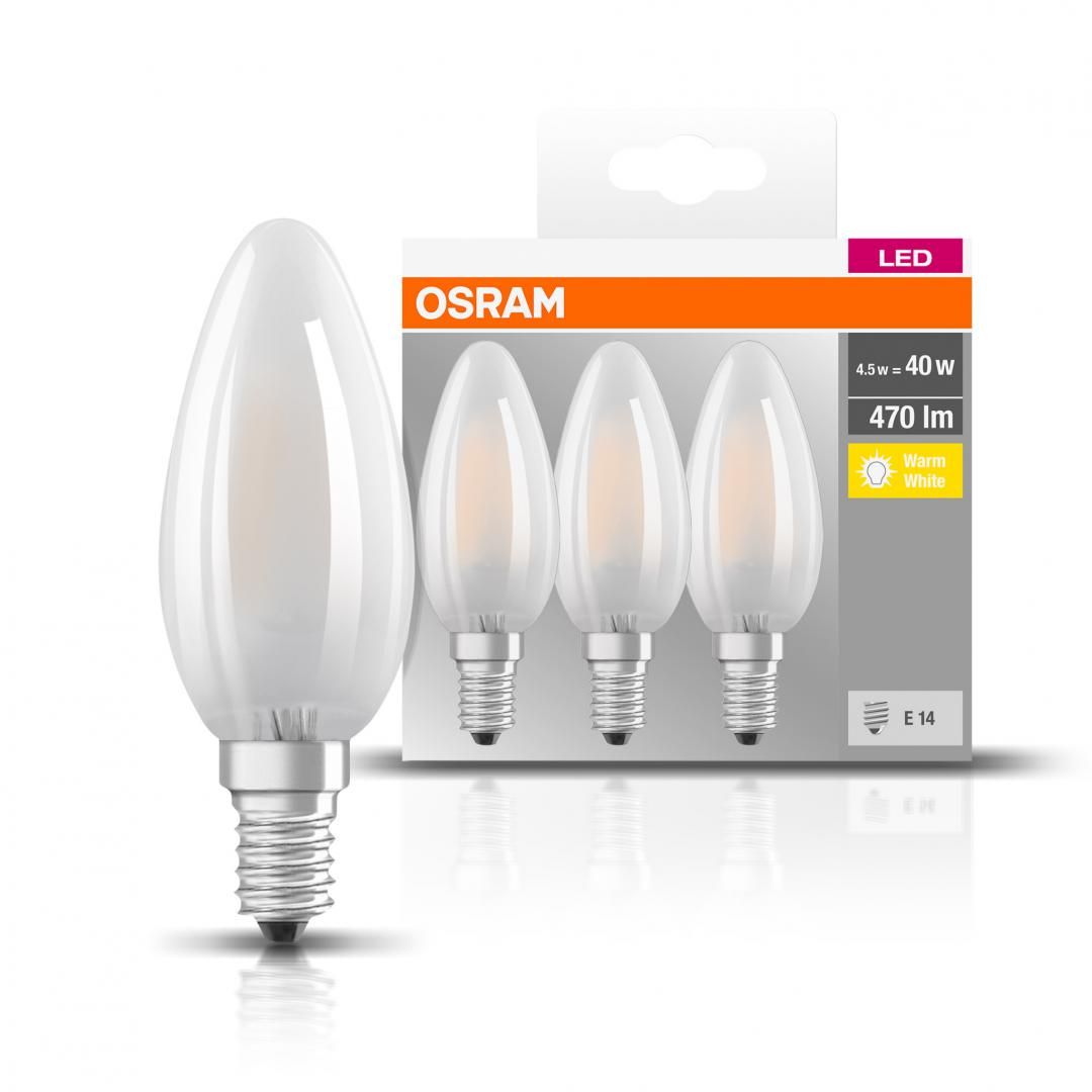 Set 3 becuri Led Osram, E14, , 4W, 470 lumeni, lumina calda(2700K), durata de viata 10.000 ore, clasa energetica A++