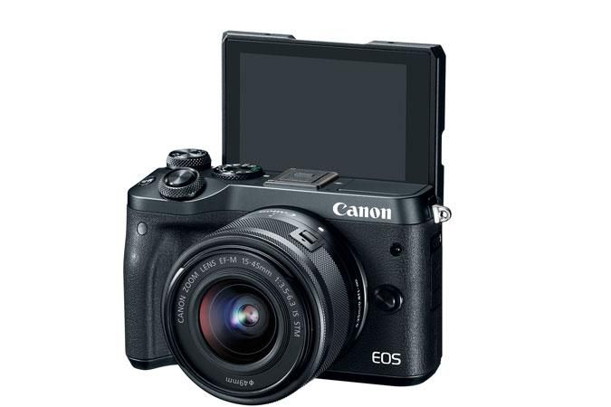 Camera foto Canon EOS M6 EF-M 15-45mm, 24.2Mpx, obiectiv EF-M 15- 45mm f / 3.5-6.3 IS STM, stabilizator imagine, autofocus cu 49 puncte de focalizare, ISO 100-25600, manual/auto focus, display LCD retractabil, flash incorporat,  face detection + traking, , video FullHD, HDMI, WI- FI, card SD, SDHC_2
