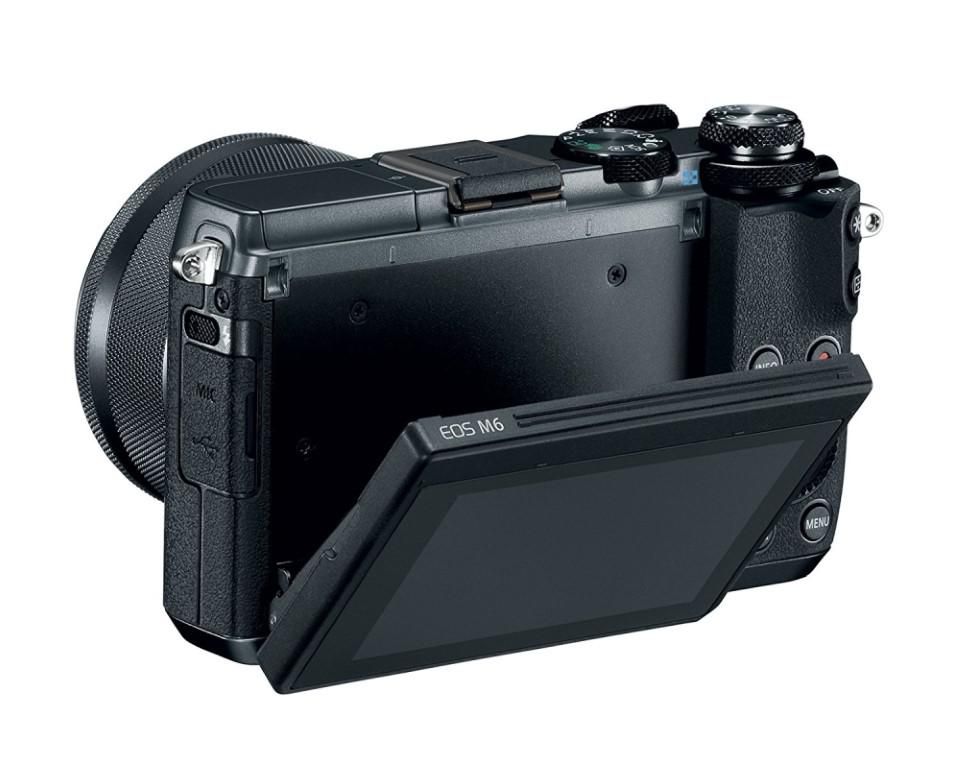 Camera foto Canon EOS M6 EF-M 15-45mm, 24.2Mpx, obiectiv EF-M 15- 45mm f / 3.5-6.3 IS STM, stabilizator imagine, autofocus cu 49 puncte de focalizare, ISO 100-25600, manual/auto focus, display LCD retractabil, flash incorporat,  face detection + traking, , video FullHD, HDMI, WI- FI, card SD, SDHC_4