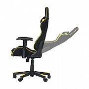 Scaun gaming X by Serioux, Torin, ajustabil, material textil, piston pe gaz, manere reglabile, baza stea cu 5 picioare, greutate maxima admisa150Kg, perne detasabile, negru si galben