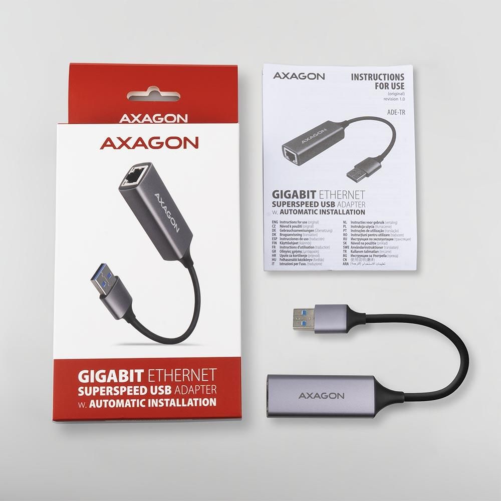 ADE-TR Adaptor retea USB3.2 Gen 1 Tip A la Gigabit Ethernet 10/100/1000, Metalic, Gri_8