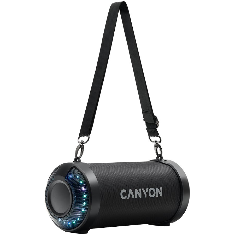 CANYON  BSP-7 Bluetooth Speaker, BT V5.0, Jieli JLAC6925B, 3.5mm AUX, 1*USB-A port, micro-USB port, 1500mAh lithium ion  battery, Black, cable length 0.6m, 278*117 *128mm, 0.941kg_2