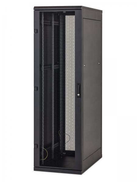 Rack de perete Triton seciune simpla 4U 600mm adancime usa sticla panouri laterale fixe sectiuni ventilatie activa, sectiuni acces cabluri sus/jos/spate securizare cu cheie, 1 pereche montanti reglabili IP30 negru