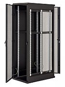 Rack de perete Triton seciune simpla 4U 600mm adancime usa sticla panouri laterale fixe sectiuni ventilatie activa, sectiuni acces cabluri sus/jos/spate securizare cu cheie, 1 pereche montanti reglabili IP30 negru