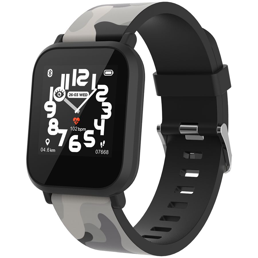 Teenager smart watch, 1.3 inches IPS full touch screen, black plastic body, IP68 waterproof, BT5.0, multi-sport mode, built-in kids game, compatibility with iOS and android, 155mAh battery, Host: D42x W36x T9.9mm, Strap: 240x22mm, 33g_1