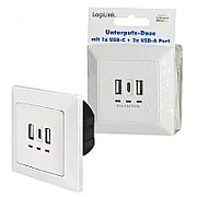 PRIZA LOGILINK, de perete, 2 x USB-A 5V/2.4A, 1 x USB-C 5V/3A, ingropata, martori LED, alb,  PA0254  (include TV 0.75 lei)