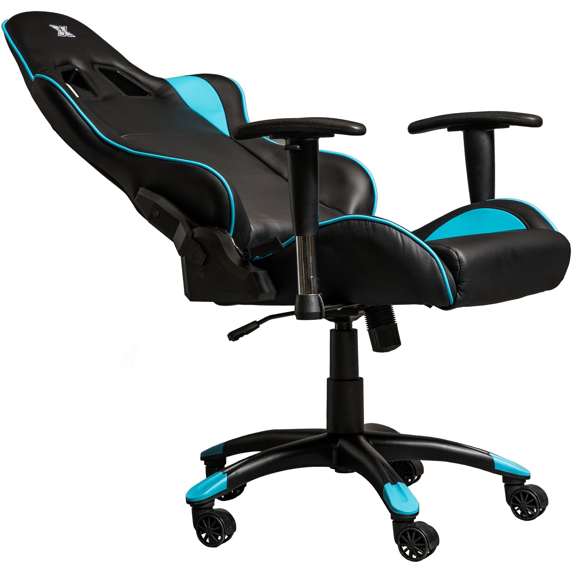 Scaun gaming X by Serioux, Torin, ajustabil, piele sintetica, piston pe gaz, manere reglabile, baza stea cu 5 picioare, greutate maxima admisa 150Kg, perne detasabile, negru si albastru