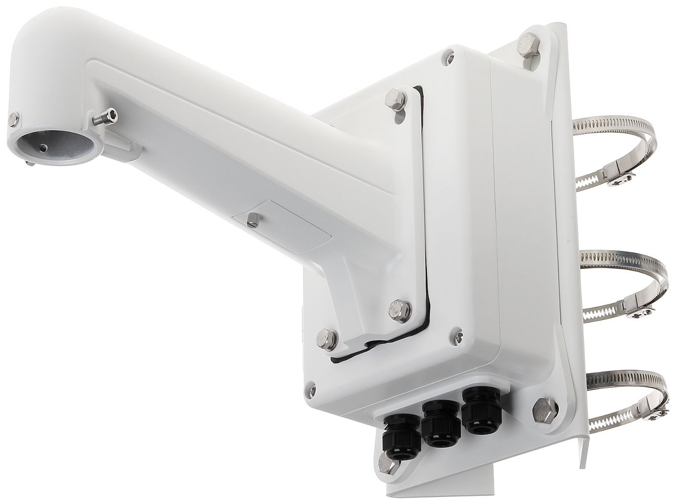 Suport de montaj pe stalp cu doza de conexiuni pentru camere PTZ Hikvision DS-1602ZJ-BOX-POLE, material aluminiu si otel, dimensiuni: 209.7×314×600.8mm, greutate: 6840g