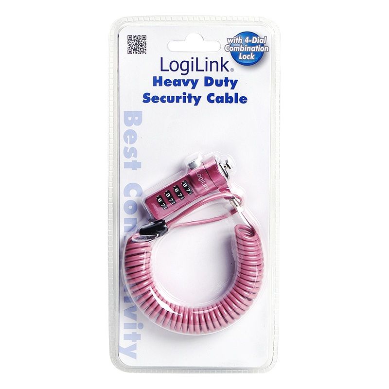 Cablu antifurt laptop, cifru, pink, Logilink 