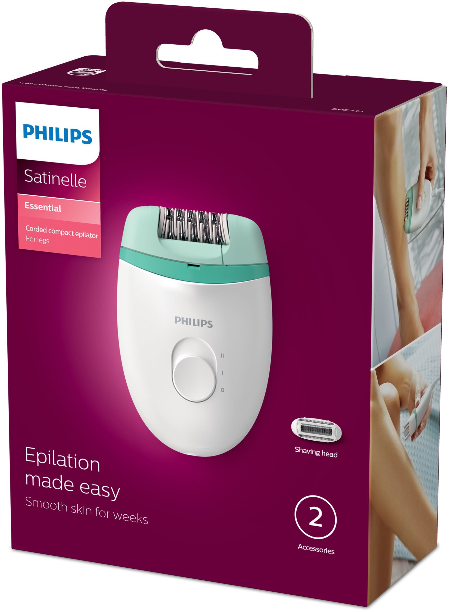 Philips Satinelle Essential BRE245/00 epilator Green, White