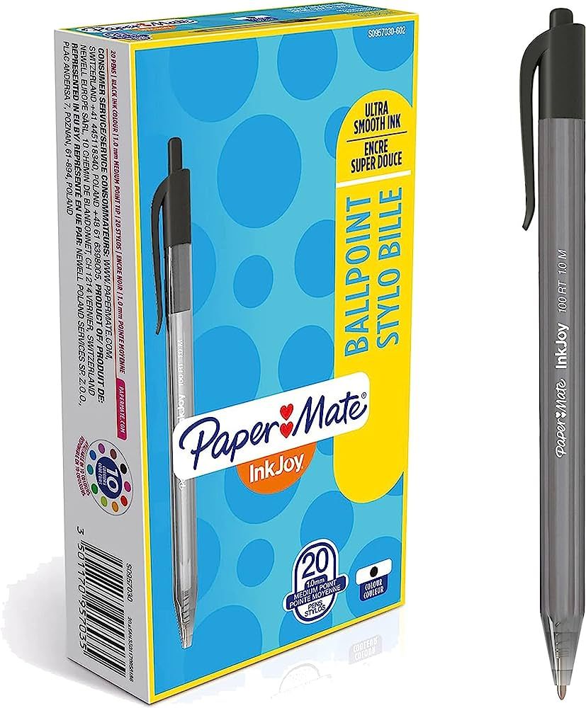 Papermate InkJoy 100 RT Black Clip-on retractable ballpoint pen Medium 20 pc(s)_1