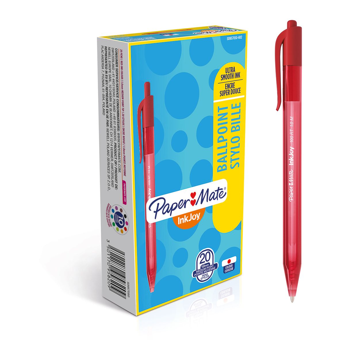 Papermate InkJoy 100 RT Red Clip-on retractable ballpoint pen Medium 20 pc(s)_1